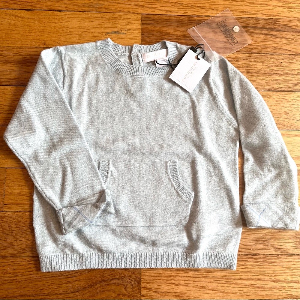 NWT Burberry Children Winter Set with sweater pants hat 12M porcelain blue